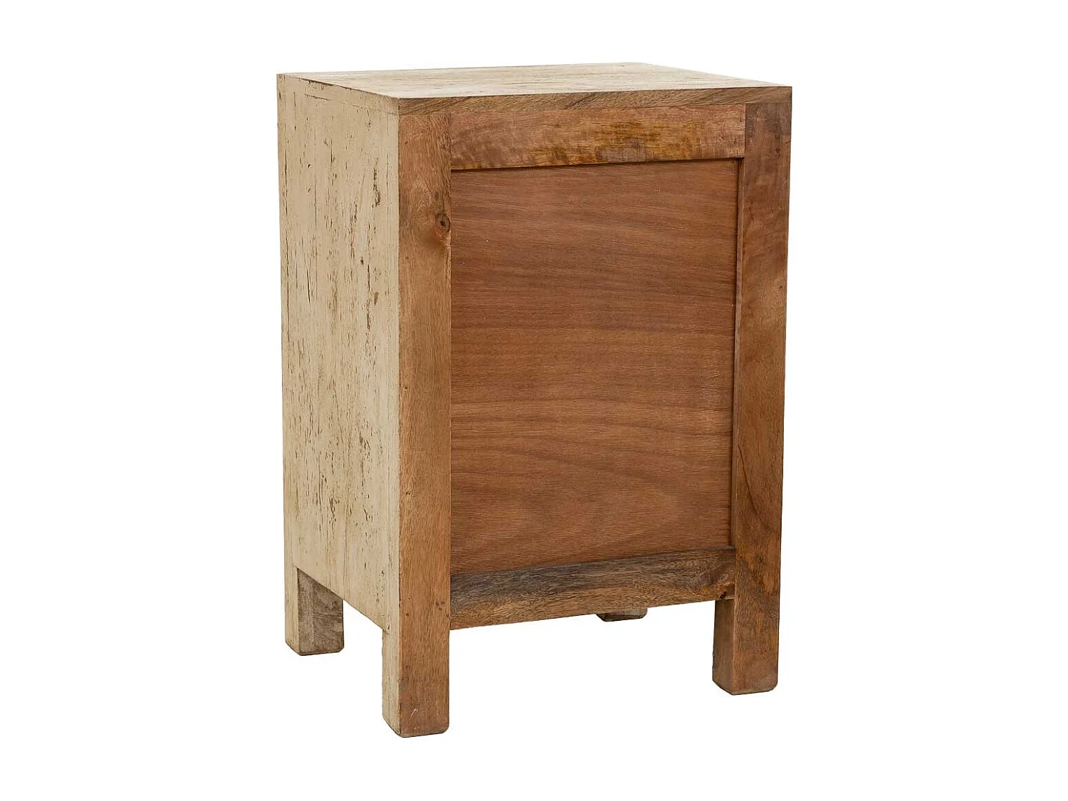 Mesa de cabeceira de madeira entalhada artesanal bege 40x35x60h cm