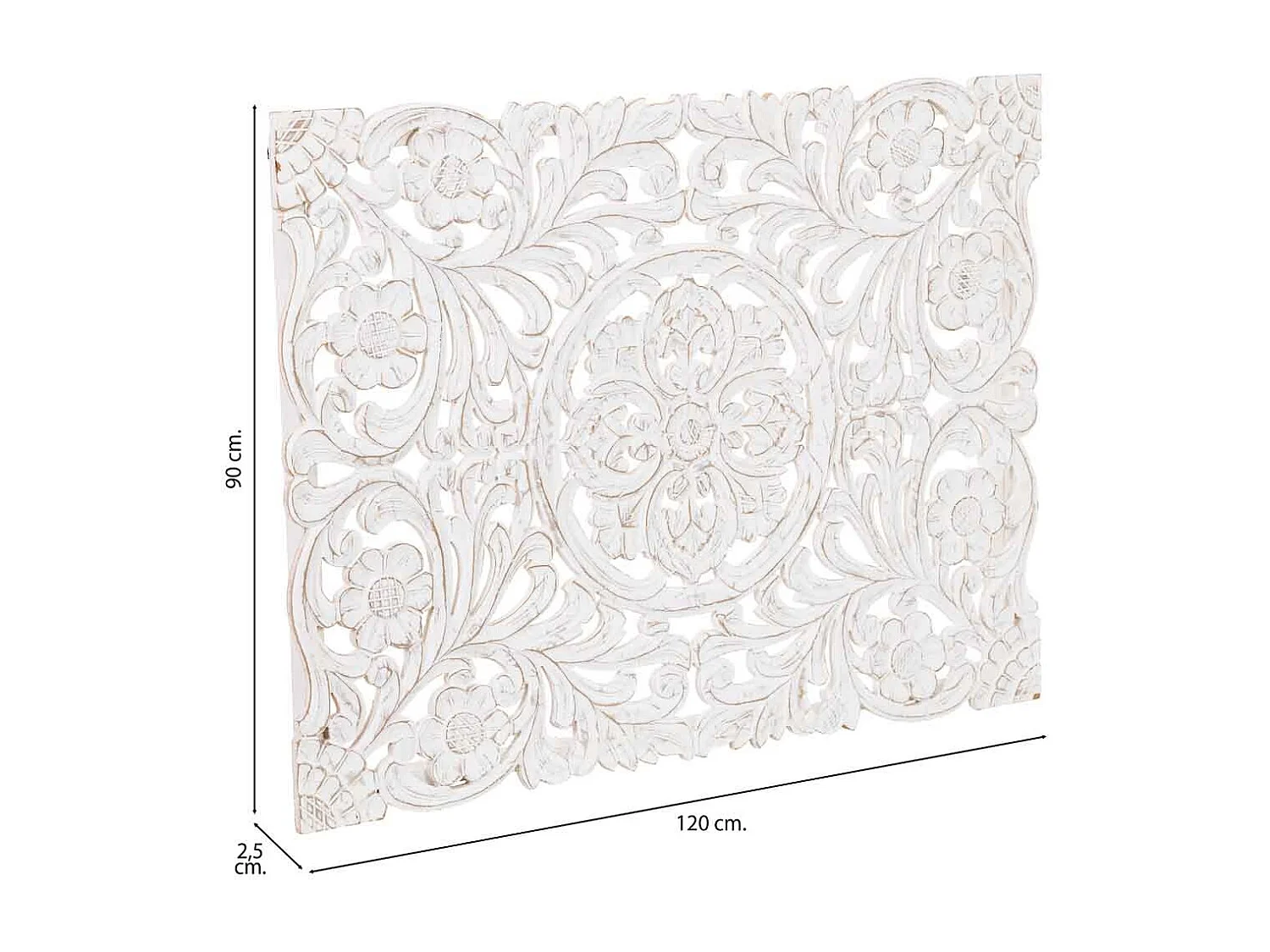 Panneau en bois sculpté blanc 120 x 90 x 2,5 cm (hauteur)