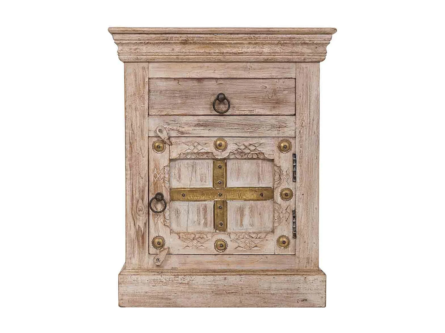 Handgefertigter beigefarbener Nachttisch aus Holz, 53x45x66 cm