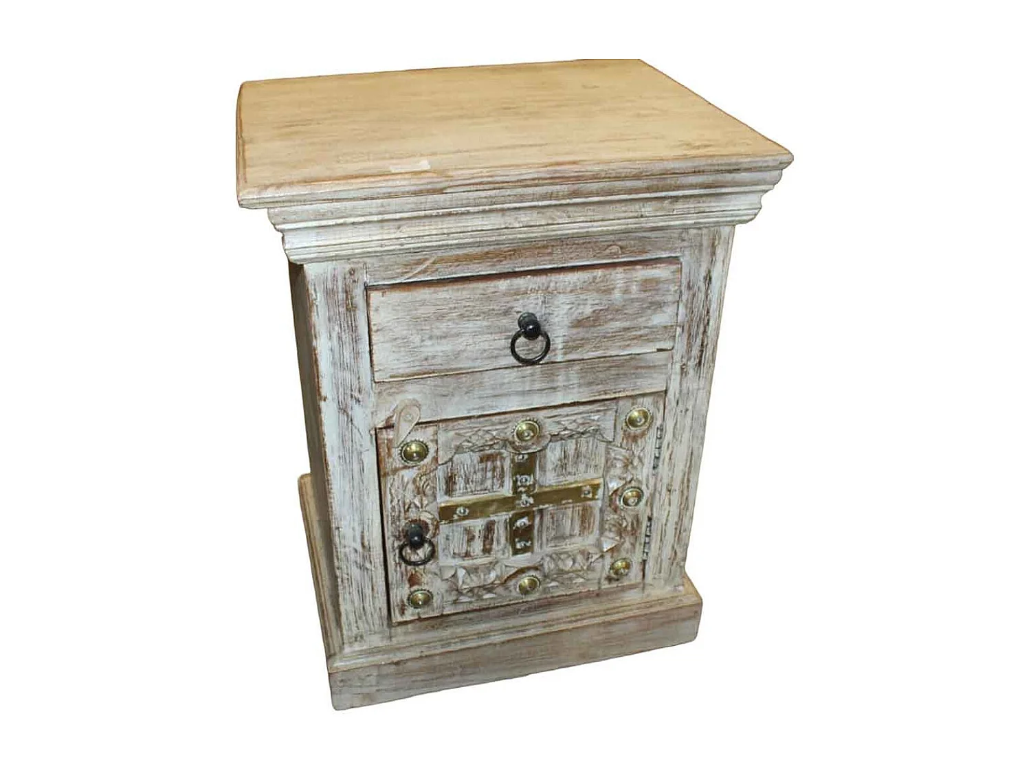 Handgefertigter beigefarbener Nachttisch aus Holz, 53x45x66 cm