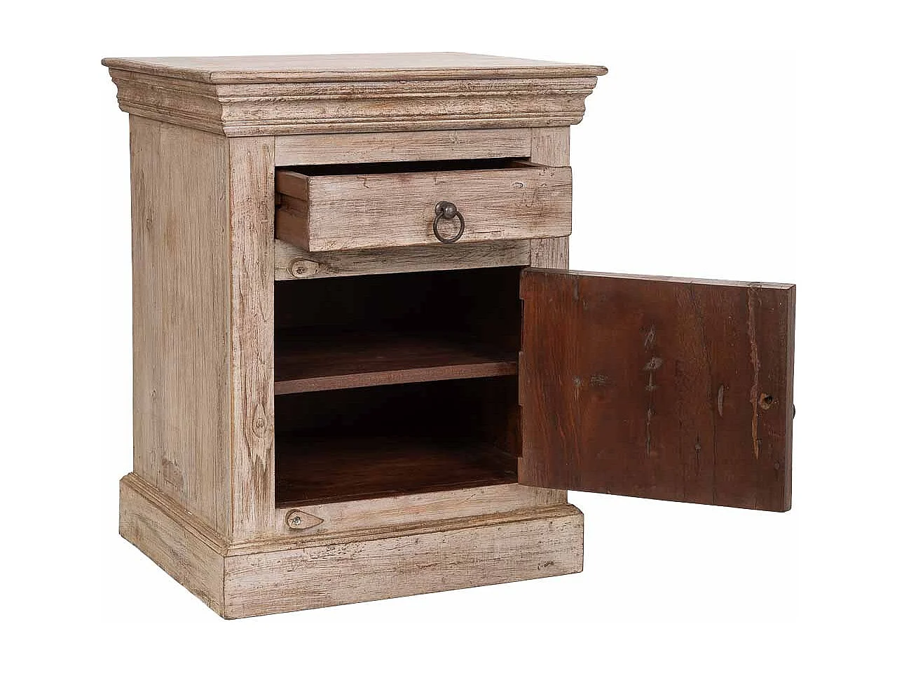 Handgefertigter beigefarbener Nachttisch aus Holz, 53x45x66 cm