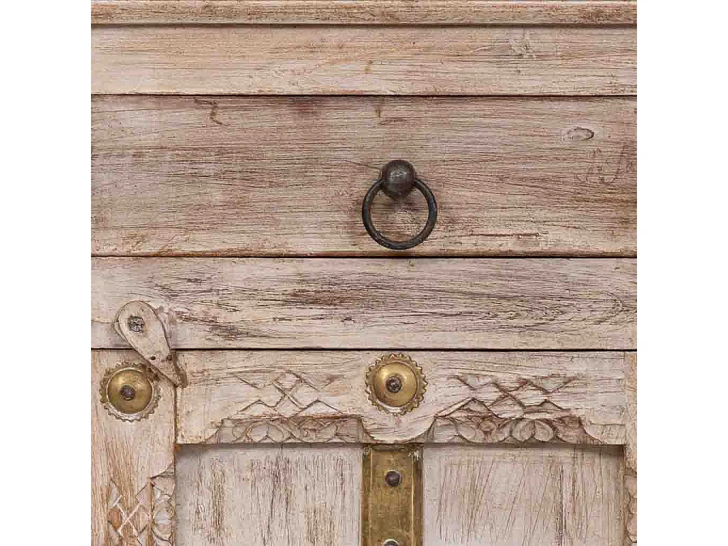 Handgefertigter beigefarbener Nachttisch aus Holz, 53x45x66 cm