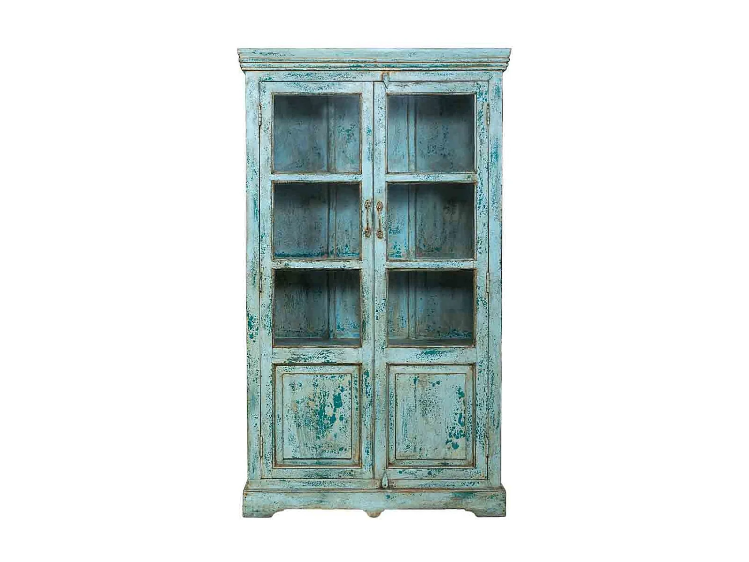 Vitrina de madera artesanal turquesa 105x40x180h cm