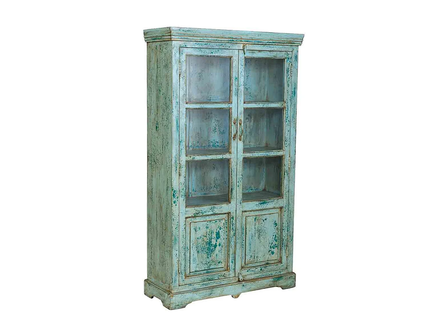 Vitrina de madera artesanal turquesa 105x40x180h cm