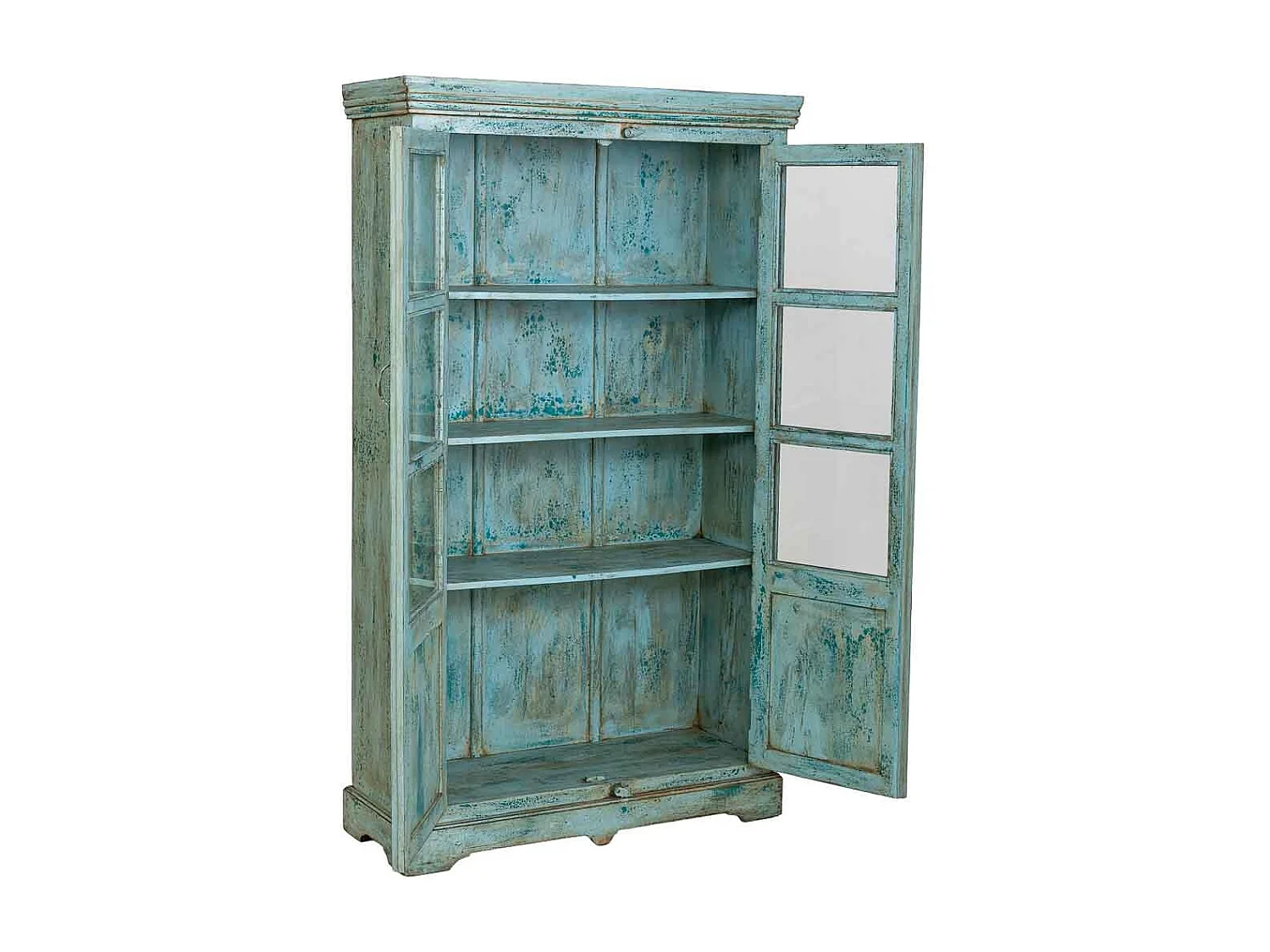 Vitrina de madera artesanal turquesa 105x40x180h cm