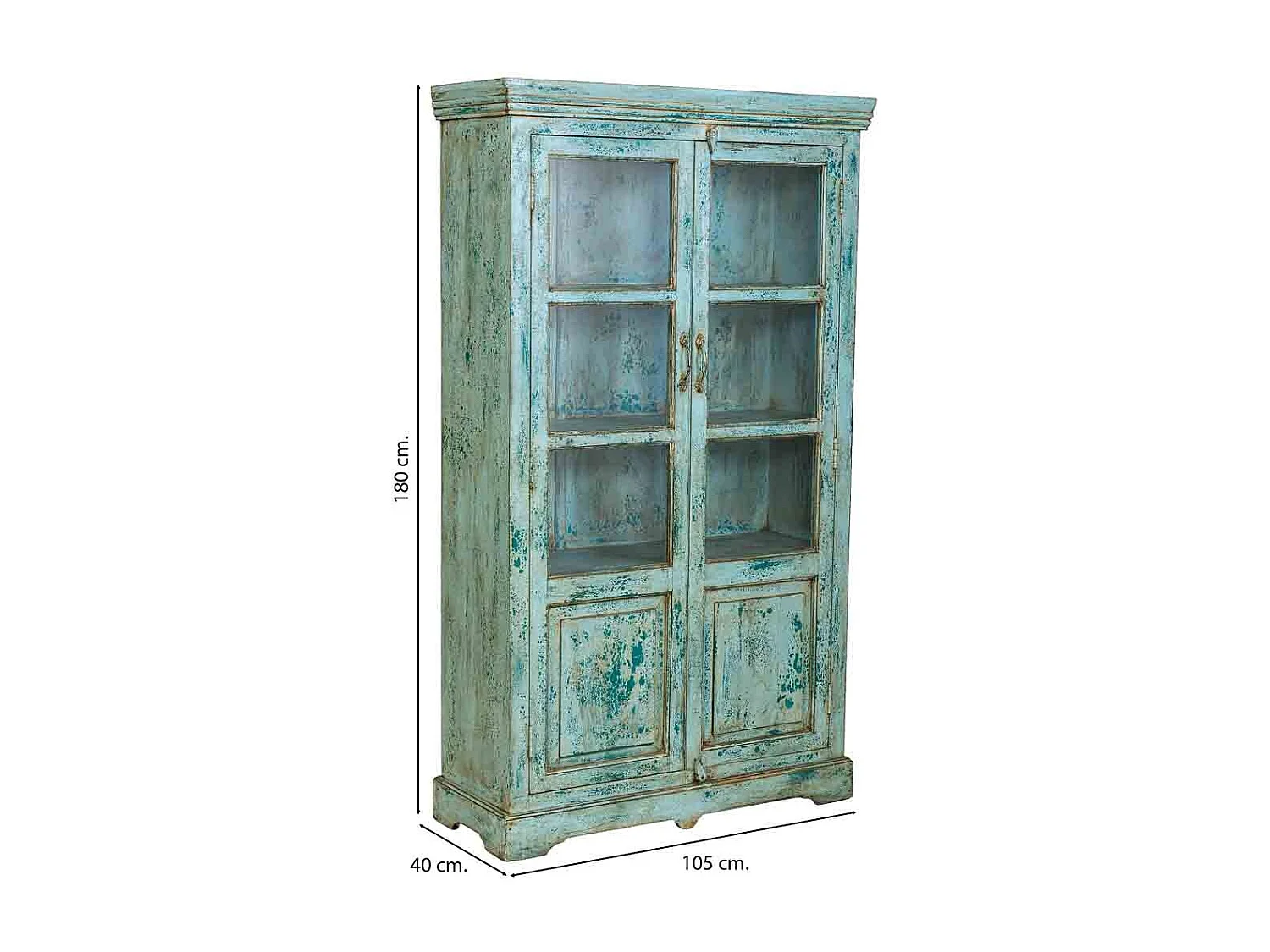 Vitrina de madera artesanal turquesa 105x40x180h cm
