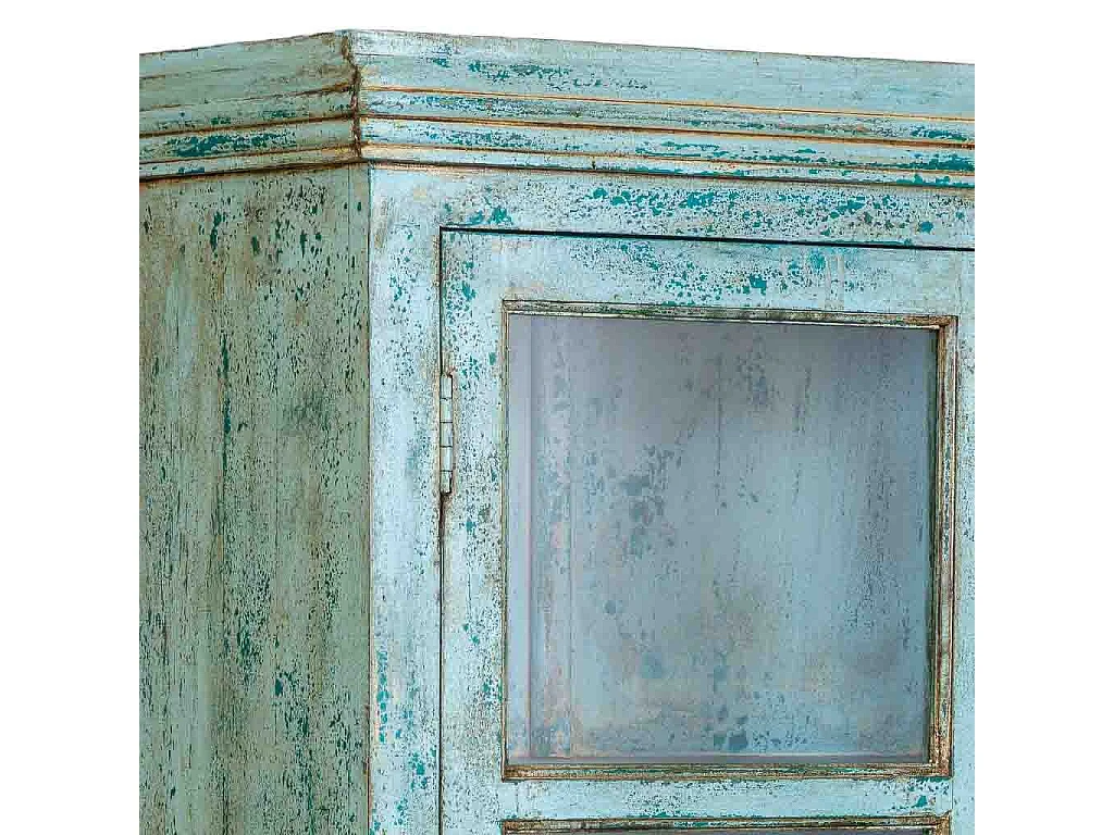 Vitrina de madera artesanal turquesa 105x40x180h cm