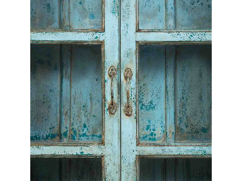 Vitrina de madera artesanal turquesa 105x40x180h cm