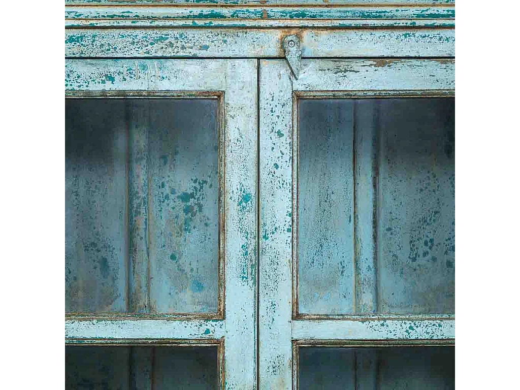 Vitrina de madera artesanal turquesa 105x40x180h cm