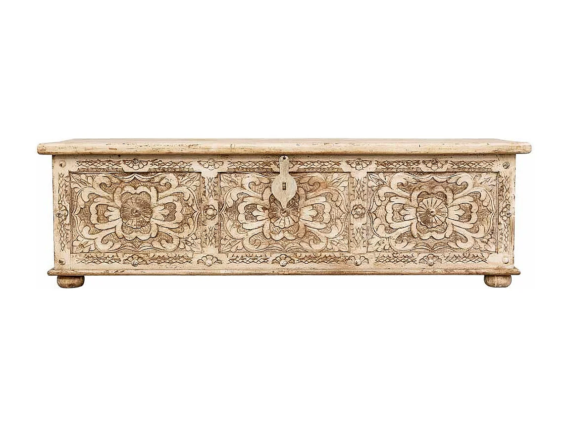 Coffre en bois artisanal beige 150x45x46h cm