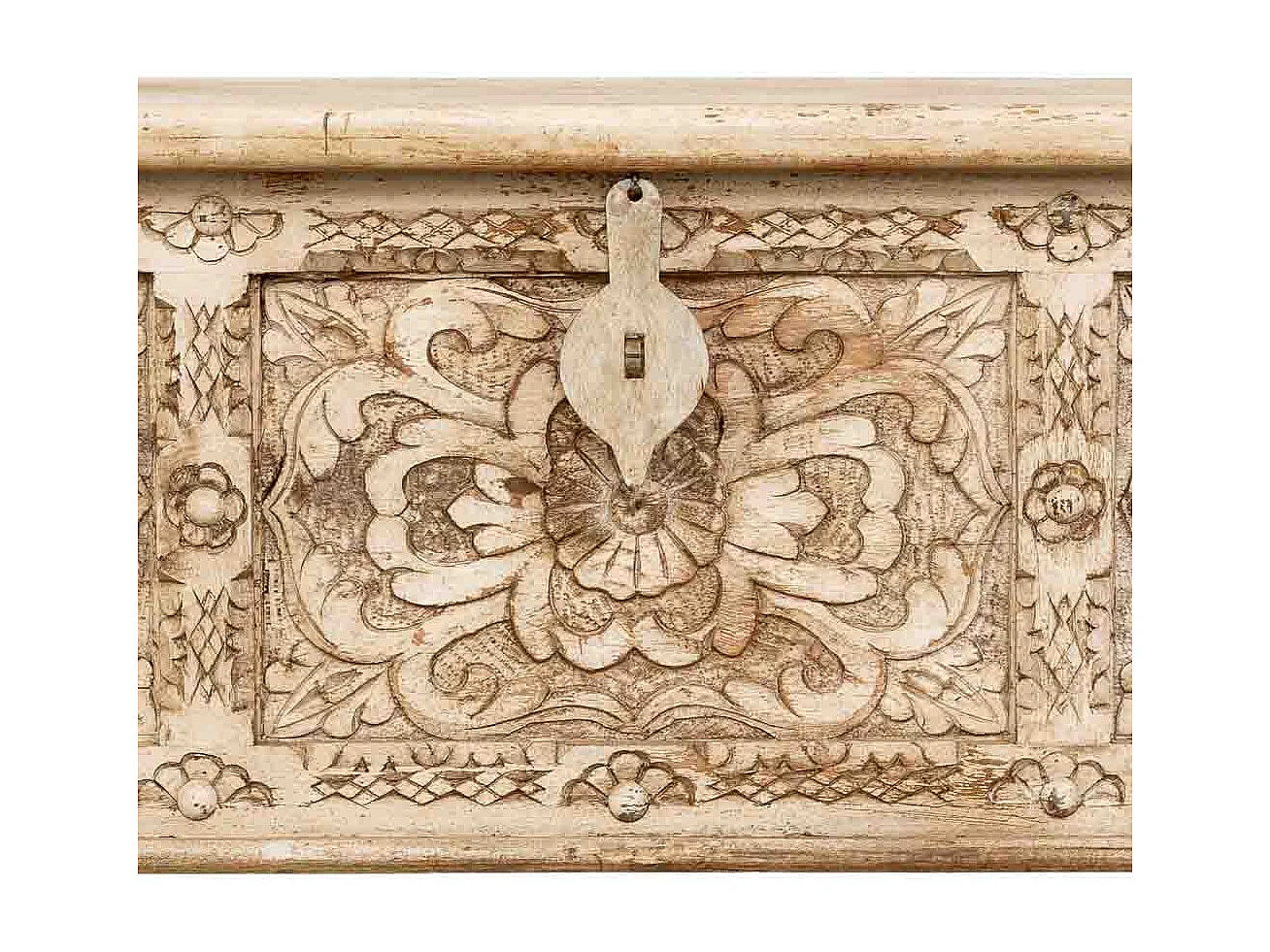 Coffre en bois artisanal beige 150x45x46h cm
