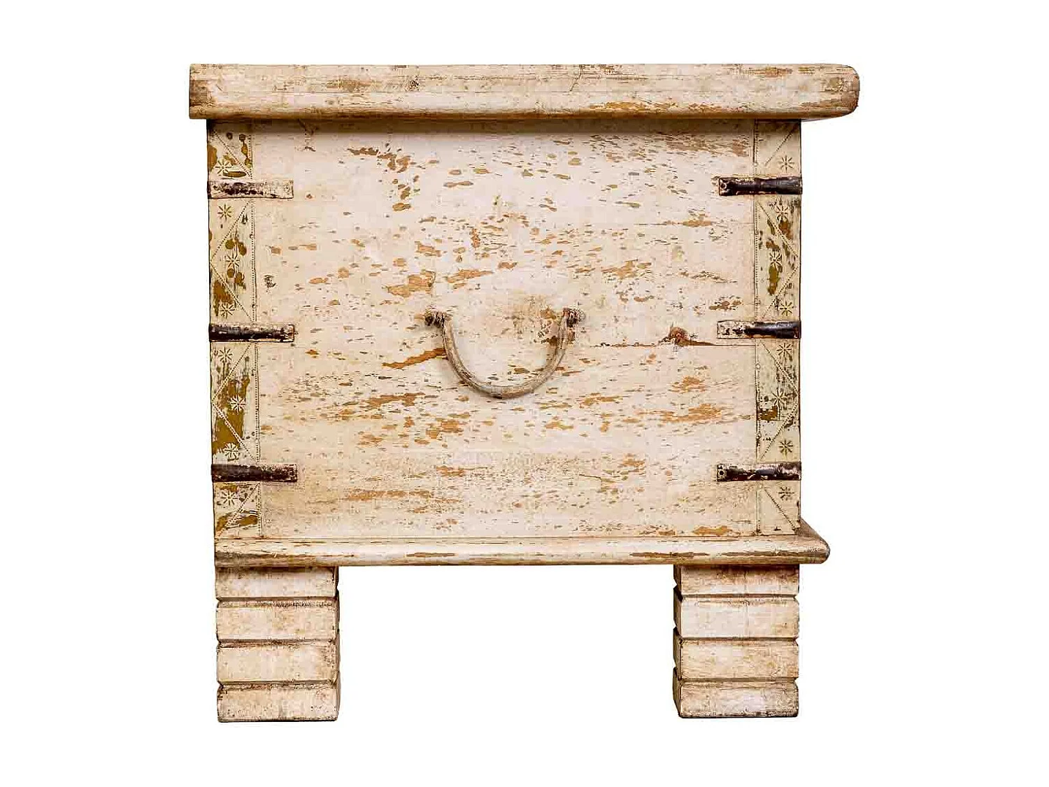 Coffre en bois fait main, blanc et bleu, 150x45x46 cm (hauteur)