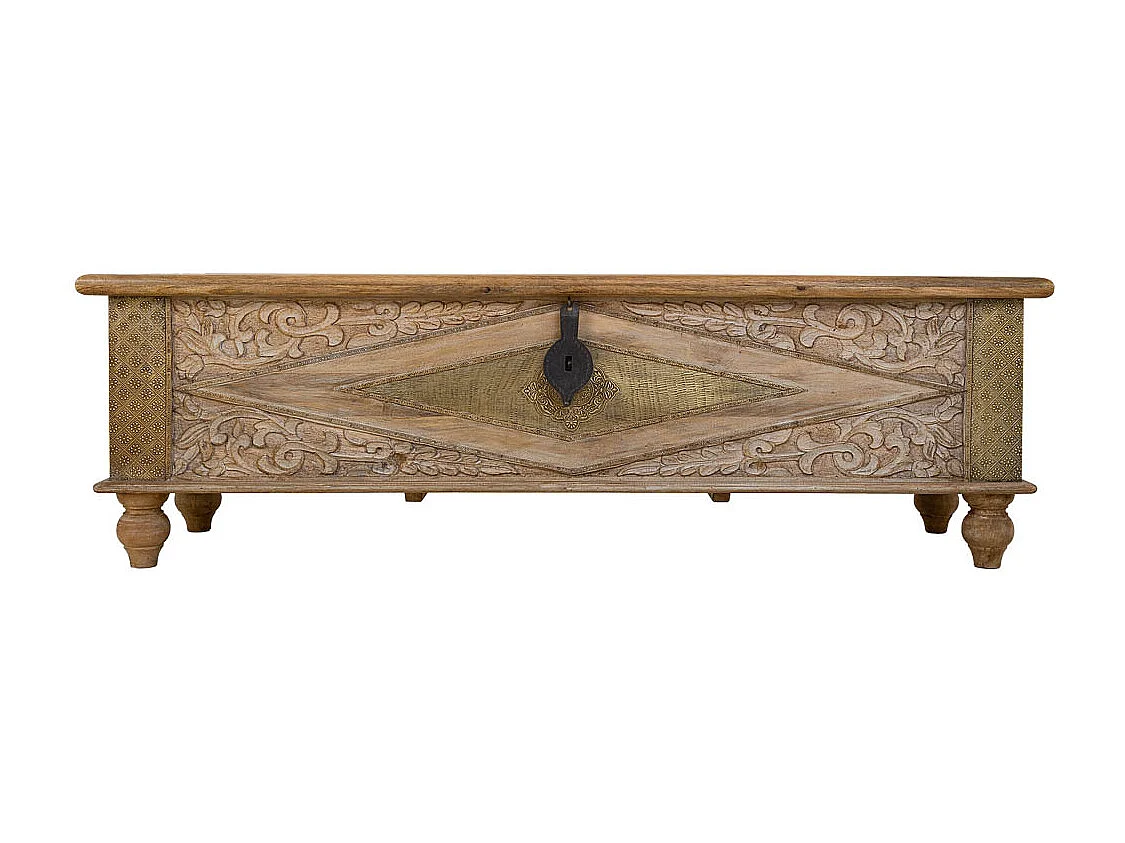 Bois sculpté artisanal Coffre, 150 x 45 x 46 cm hauteur