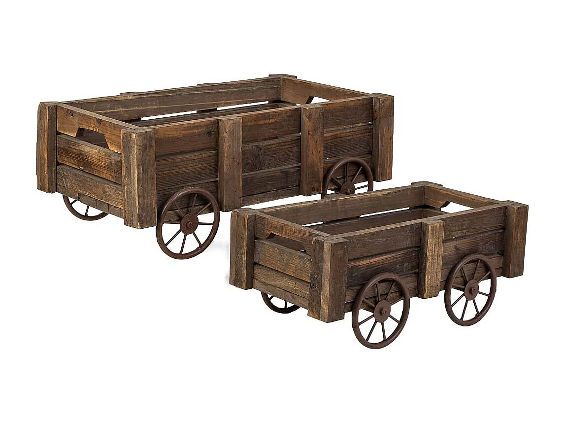 Lot 2 caisses bois marron 53x31,5x22-44x23,5x19h cm