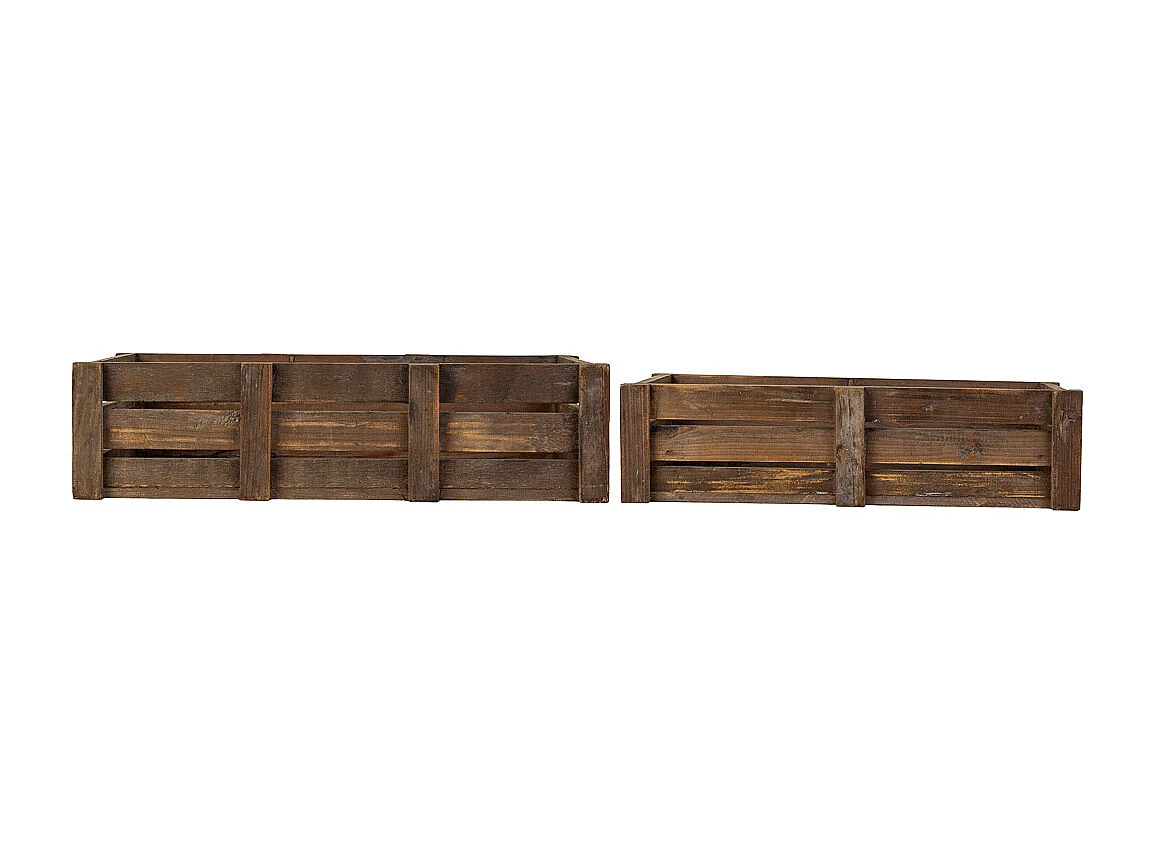 Lot 2 caisses bois marron 74x41x19-65x33,5x17h cm