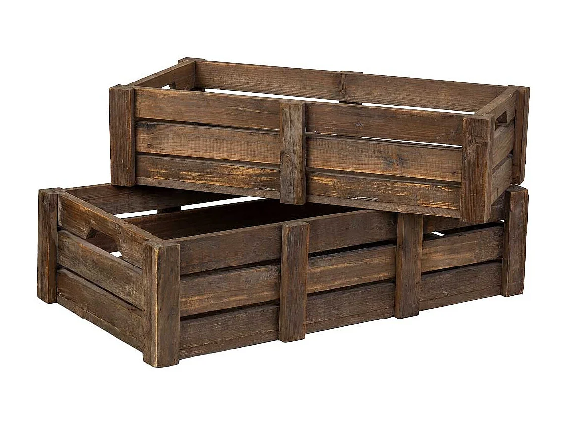 Lot 2 caisses bois marron 74x41x19-65x33,5x17h cm