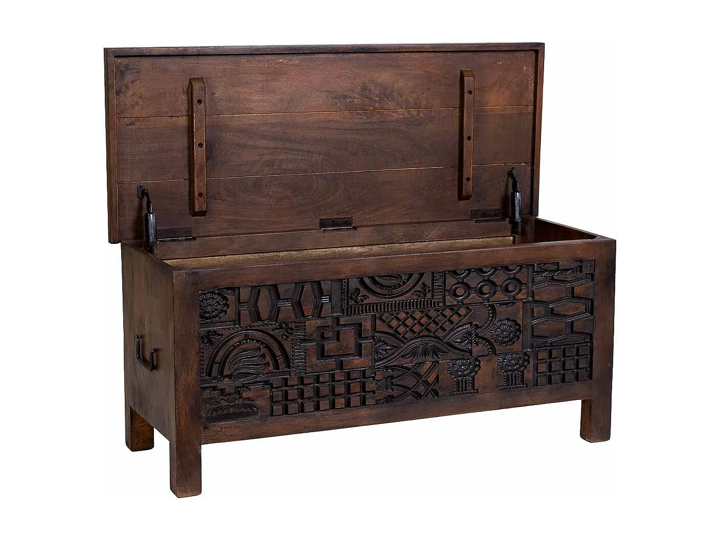 Coffre en bois brun sculpté à la main 100 x 40 x 46 cm (hauteur)