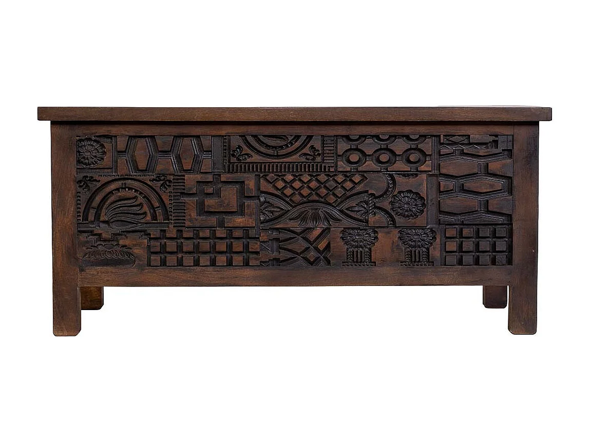 Coffre en bois brun sculpté à la main 100x40x46 cm (hauteur)