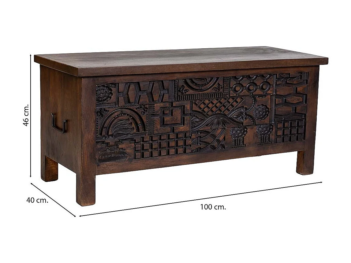 Coffre en bois brun sculpté à la main 100x40x46 cm (hauteur)