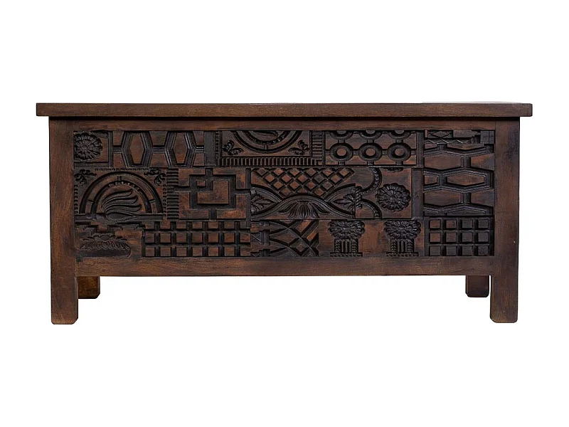 Coffre en bois brun sculpté à la main 100 x 40 x 46 cm (hauteur)