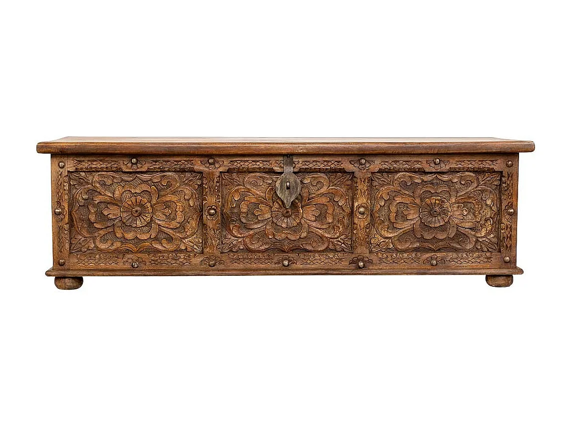 Coffre en bois artisanal marron 150x45x46h cm