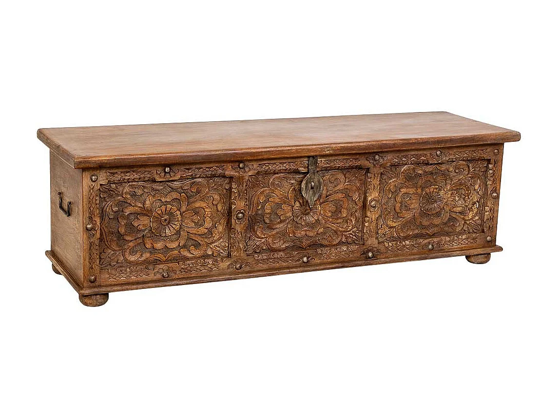 Coffre en bois artisanal marron 150x45x46h cm