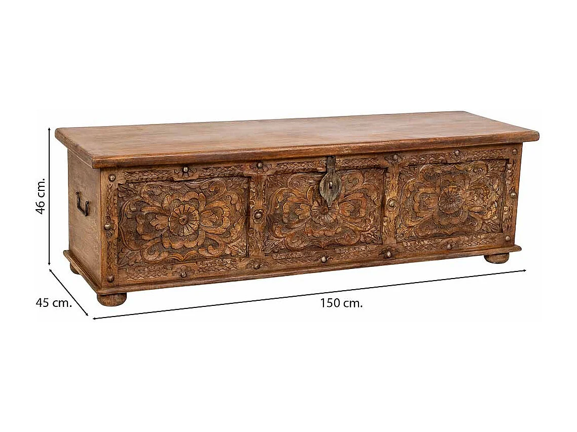 Coffre en bois artisanal marron 150x45x46h cm