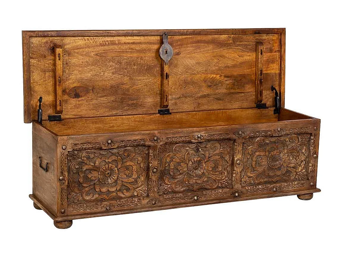 Coffre en bois artisanal marron 150x45x46h cm