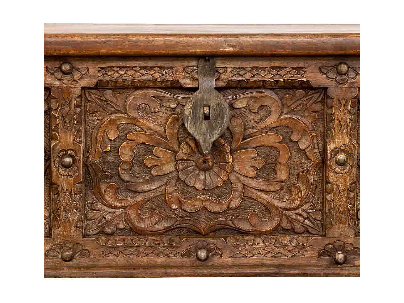 Coffre en bois artisanal marron 150x45x46h cm