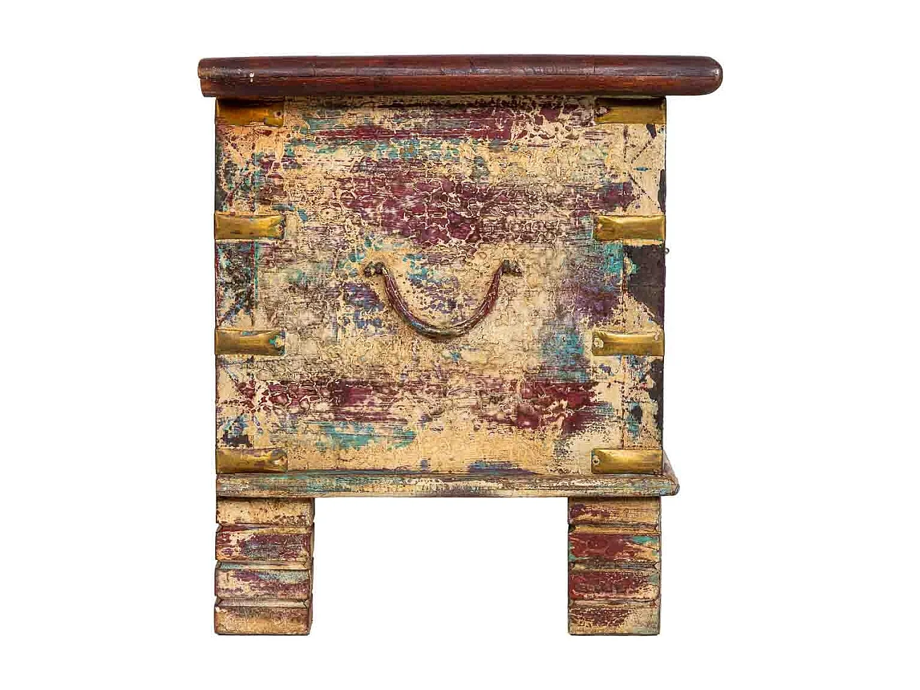 Coffre en bois beige vieilli, fabriqué artisanalement, 115x40x45 cm