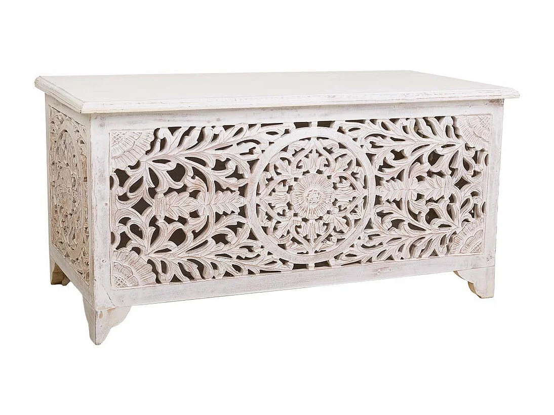 Baúl de madera artesanal blanco 102x48x50h cm