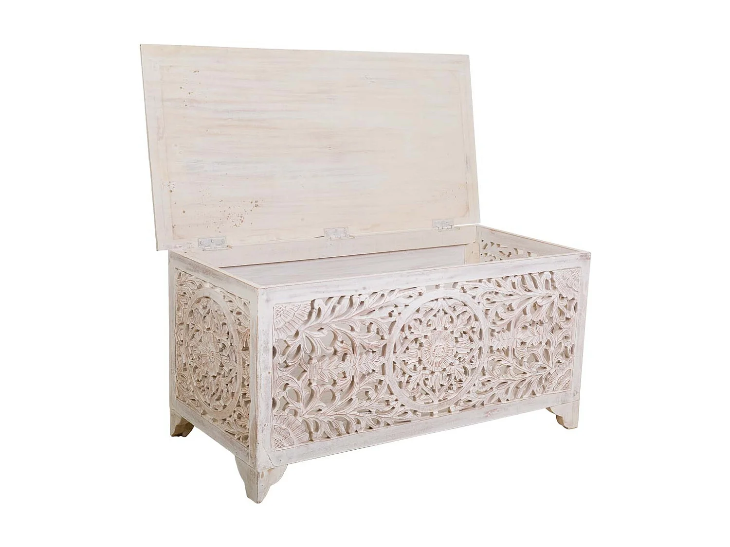 Baúl de madera artesanal blanco 102x48x50h cm