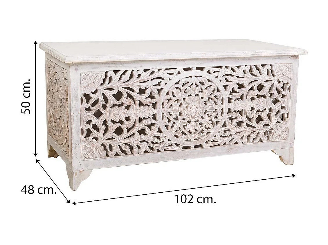 Baúl de madera artesanal blanco 102x48x50h cm