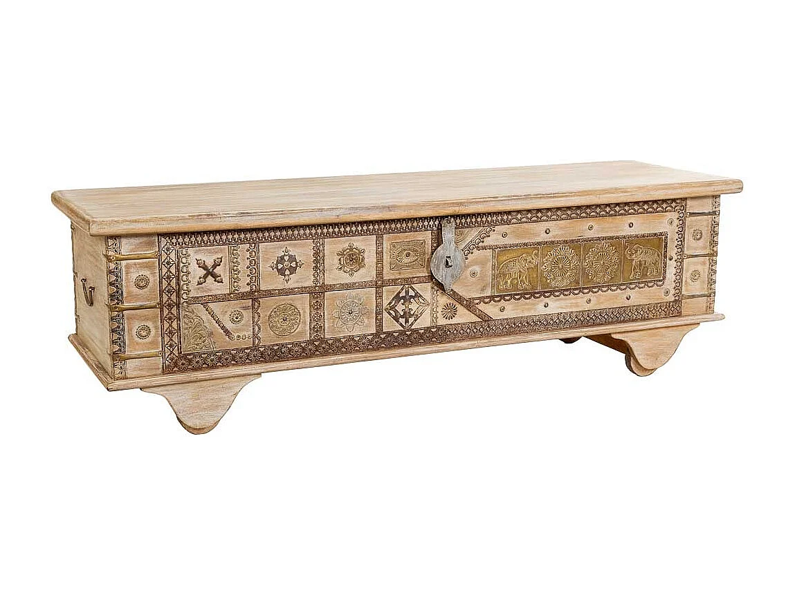 Coffre en bois beige fait main 150 x 45 x 46 cm (hauteur)