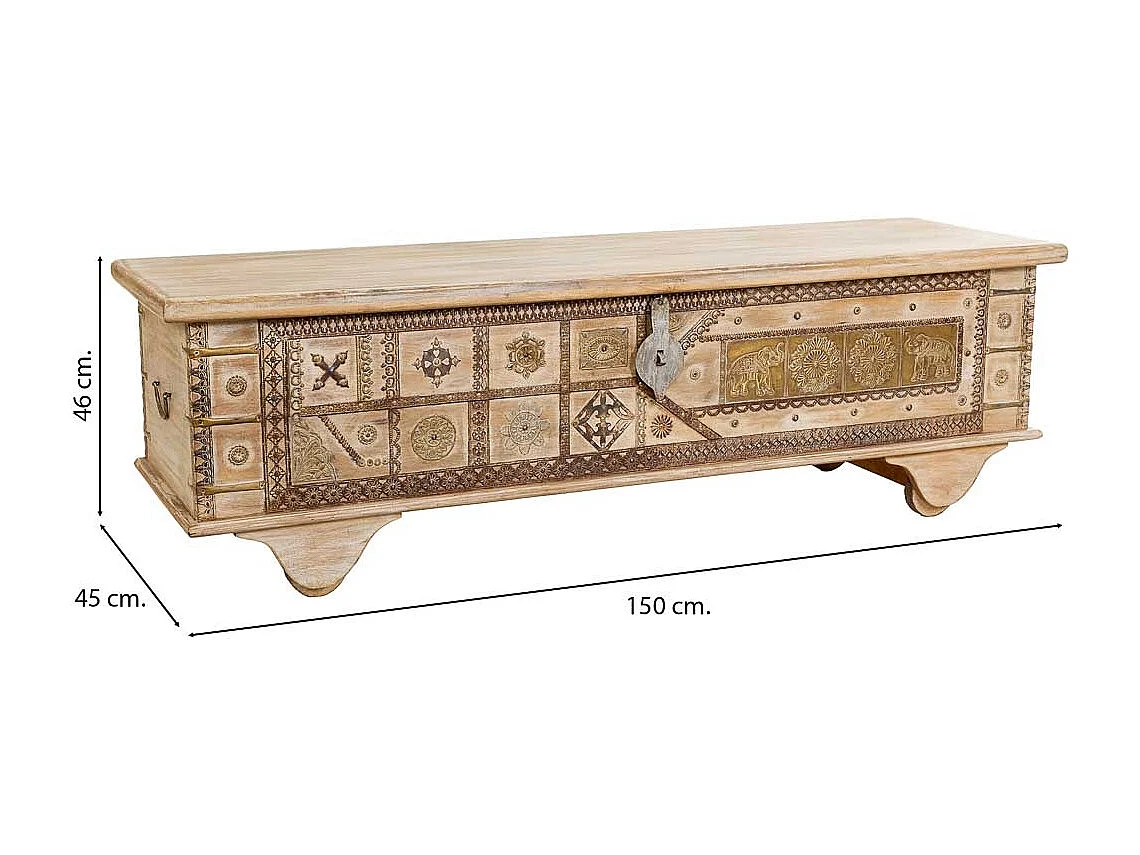 Coffre en bois beige fait main 150 x 45 x 46 cm (hauteur)