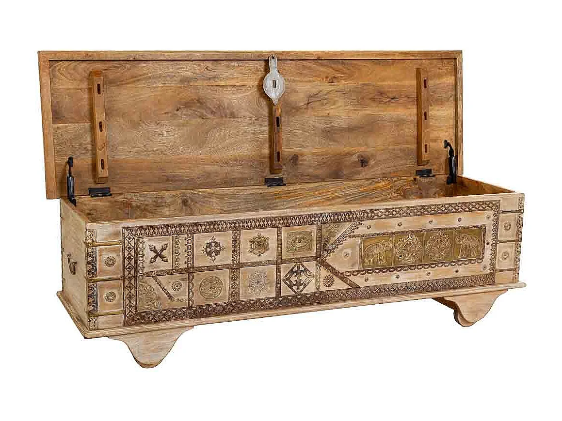 Coffre en bois beige fait main 150 x 45 x 46 cm (hauteur)