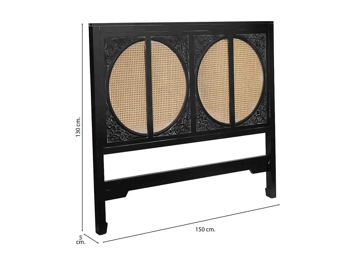 Cabeceira de cama em madeira preta com ripas 150x5x130 cm