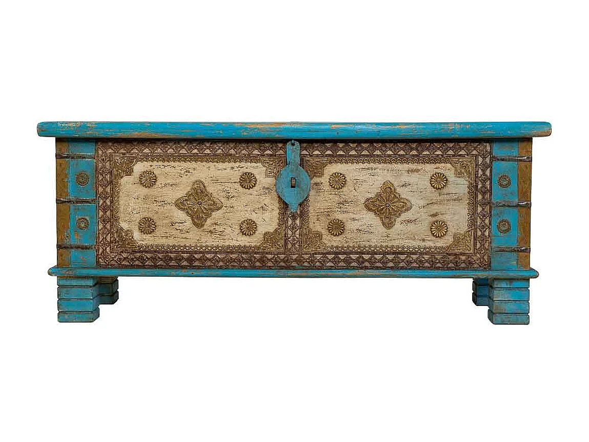 Coffre en bois bleu fait main 115 x 40 x 45 cm (hauteur)