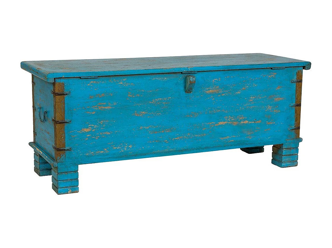 Coffre en bois bleu fait main 115 x 40 x 45 cm (hauteur)