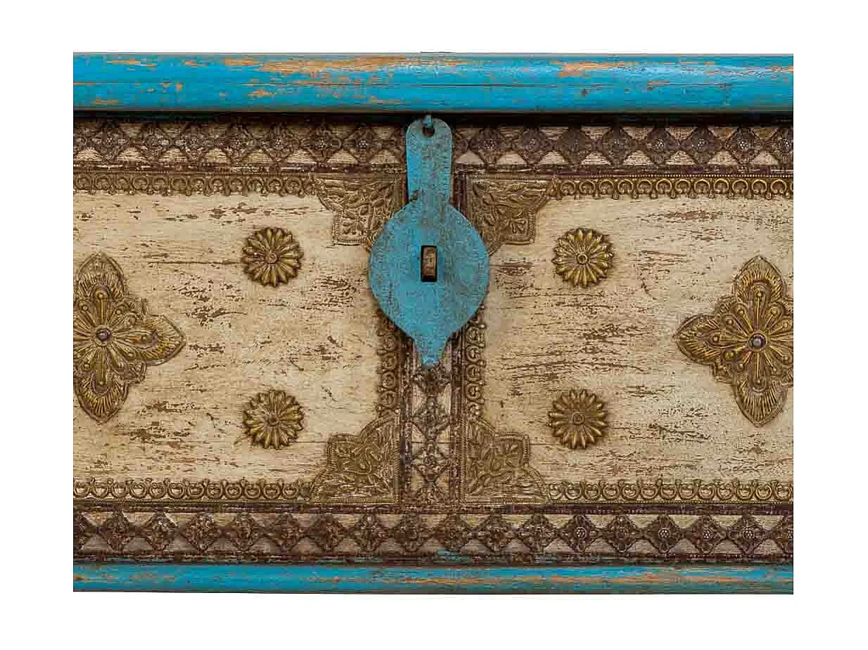 Coffre en bois bleu fait main 115x40x45 cm (hauteur)