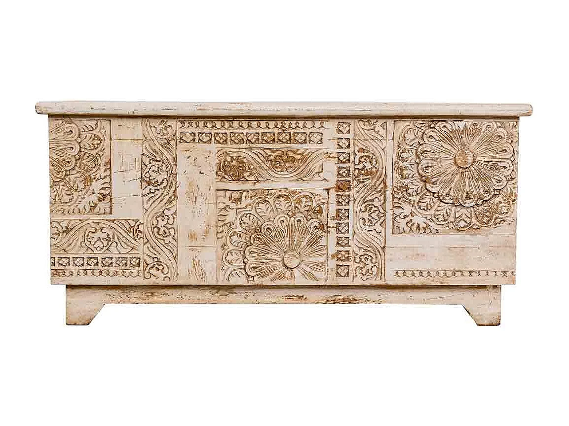 Coffre en bois beige fait main 100 x 40 x 46 cm