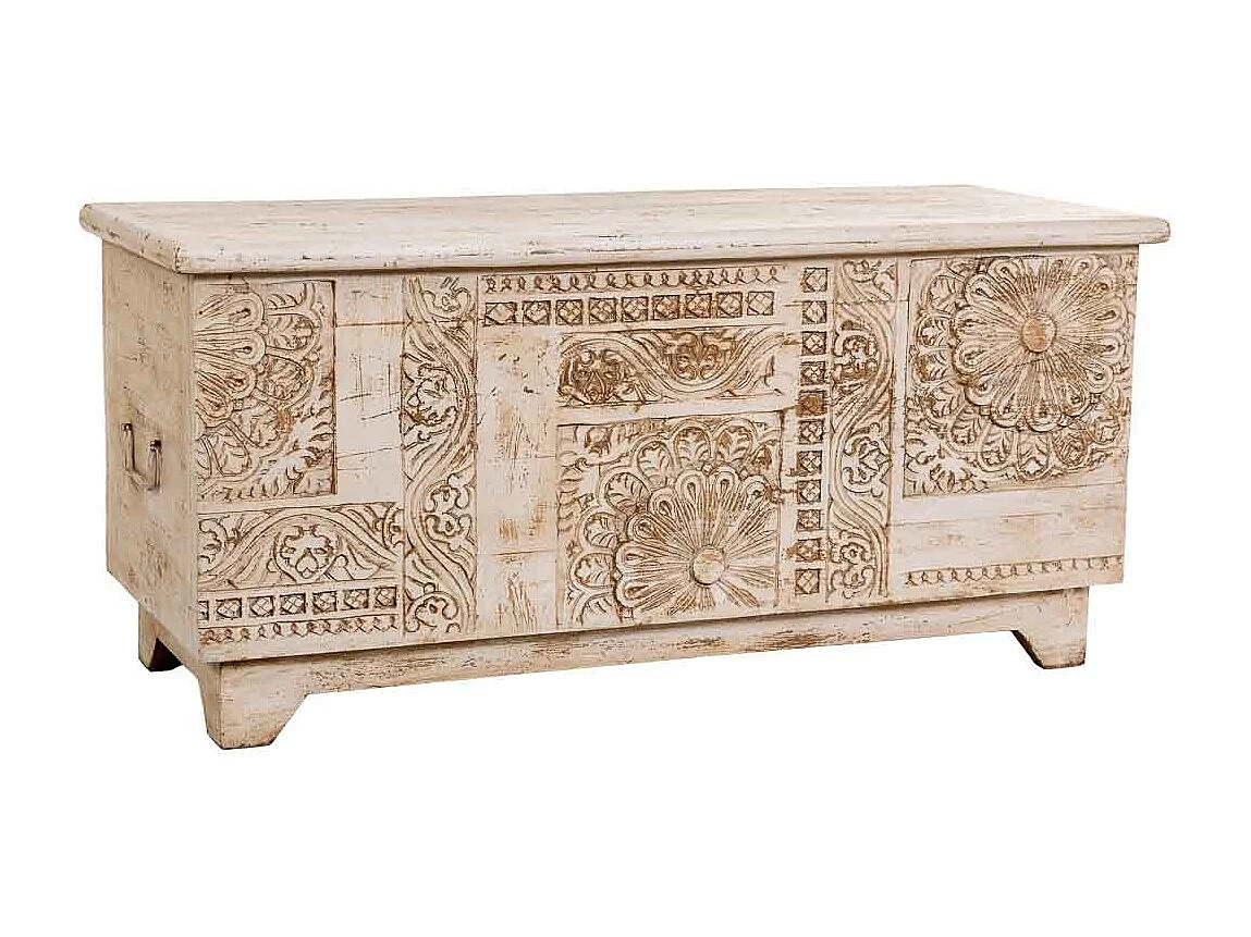Coffre en bois beige fait main 100 x 40 x 46 cm