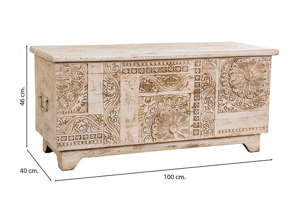 Coffre en bois beige fait main 100 x 40 x 46 cm