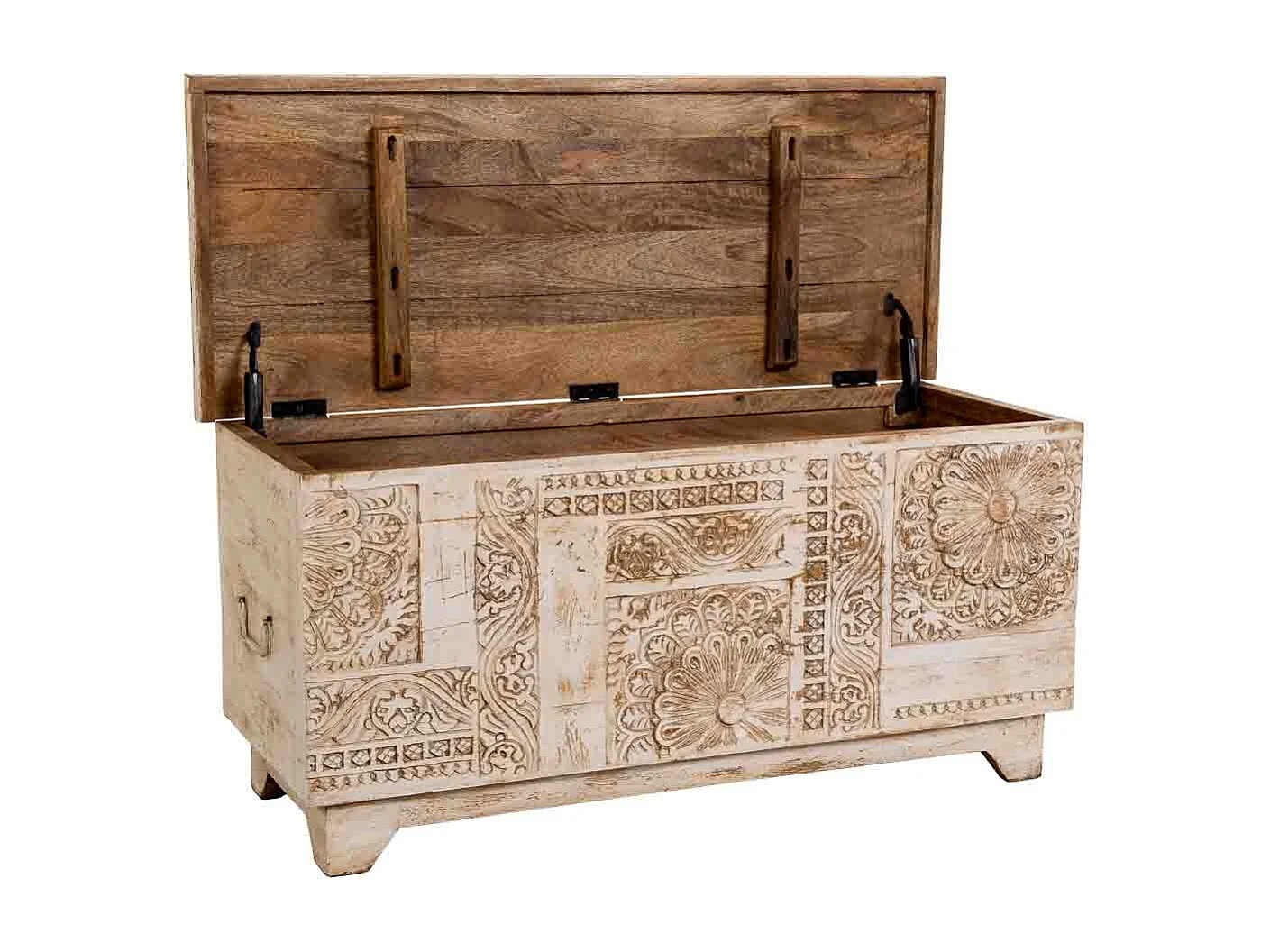 Coffre en bois beige fait main 100 x 40 x 46 cm