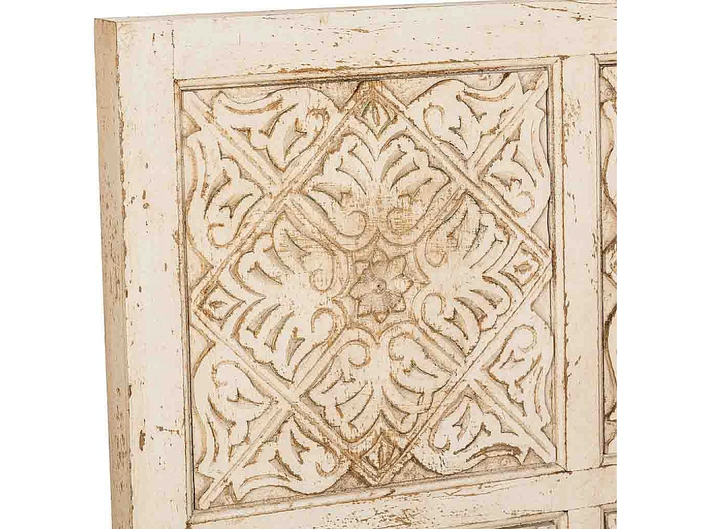 Tête de lit artisanale en bois beige, 160x3x130 cm