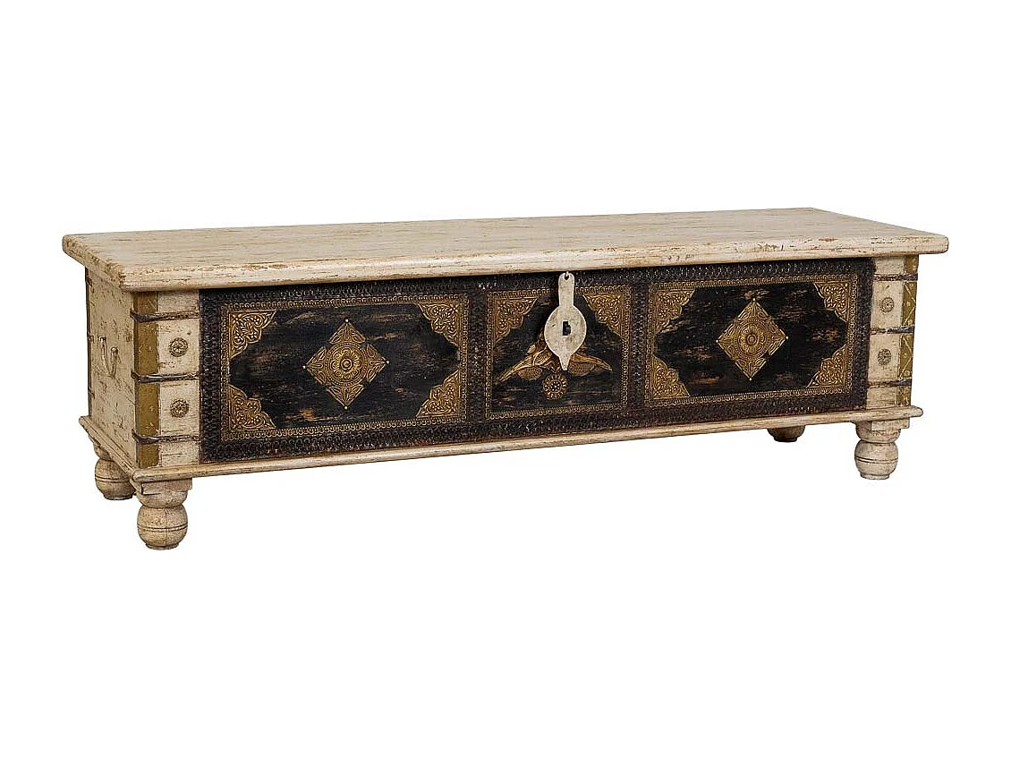 Coffre en bois beige fait main, 150x45x45 cm (hauteur)