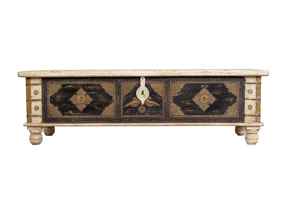 Coffre en bois beige fait main, 150x45x45 cm (hauteur)