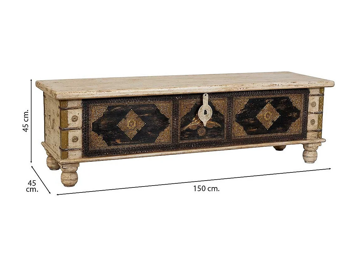 Coffre en bois beige fait main, 150x45x45 cm (hauteur)