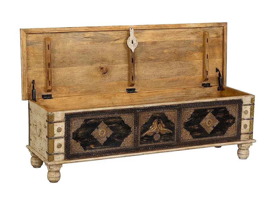 Coffre en bois beige fait main, 150x45x45 cm (hauteur)