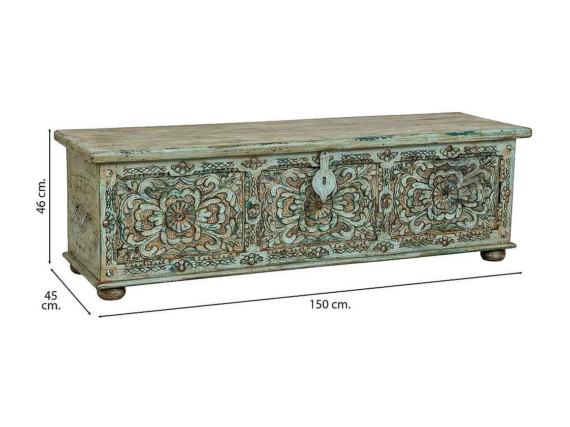 Meuble bas en bois, fabriqué artisanalement, 150 x 45 x 46 cm (hauteur)